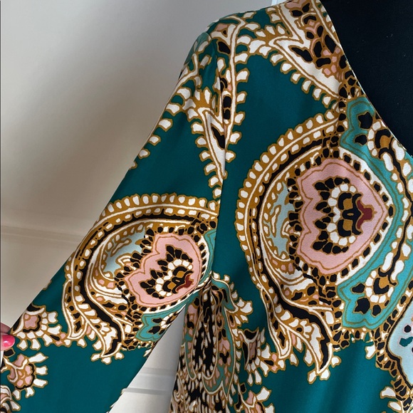 Chico’s Teal V-Neck Midi Dress - Elegant Patterned Size 1 (8-10) - Picture 4 of 7